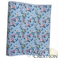 Кожзам с принтом "Летняя поляна " 26*46 см. тиснение под кожу, светло-голубой