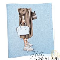 Кожзам с принтом "Fashion" 26*46 см. тиснение Твид, светло-голубой