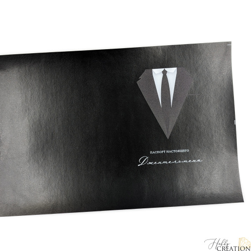 Кожзам с принтом "Паспорт джентельмена" 18*28 см. полуглянцевый Каньон, черный