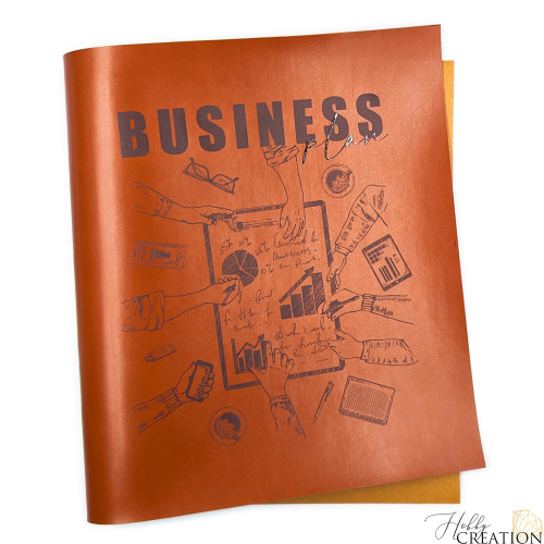 Кожзам с принтом "Business plan" 26*46 см. полуглянцевый IDEA, кленовый