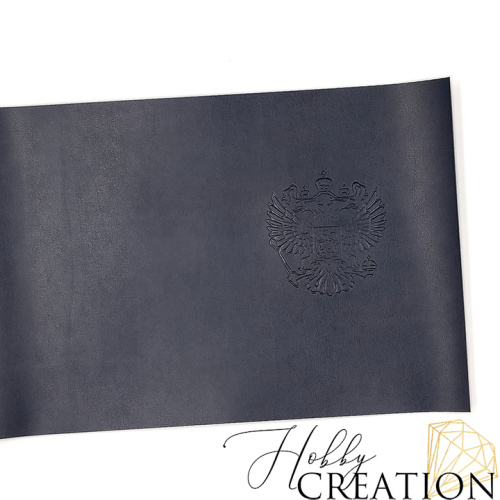 Переплетный кожзам с тиснением "Герб РФ", полуглянцевый Гая темно-синий