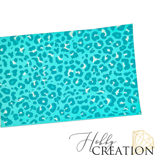 Кожзам с принтом "Пятна леопарда / бирюзовые" 18*28 см. тиснение жатая кожа, бирюзовый