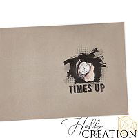 Кожзам с принтом "Times up" 18*28 см. матовый, каменно-серый