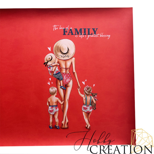 *Кожзам с принтом "Super mom / блондины" 30*46 см., матовый кораллово-красный