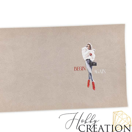 Кожзам с принтом "Мэри" 18*28 см. матовый, серо-розовый