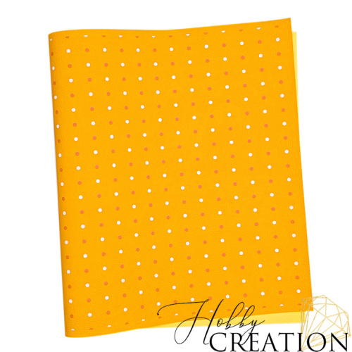 Кожзам с принтом "Горошек" 26*46 см. тиснение под кожу Шарм, оранжевый