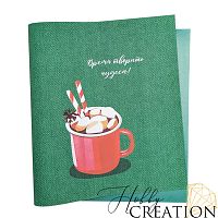 Кожзам с принтом "Время творить чудеса" 26*46 см. тиснение Твид, изумрудно-зеленый