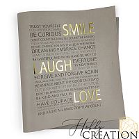 Кожзам с принтом "SMILE, LAUGH, LOVE / золото" 26*46 см. матовый, каменно-серый