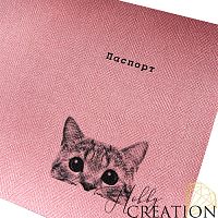 Кожзам с принтом "Котик" 18*28 см. тиснение Твид, светло-розовый
