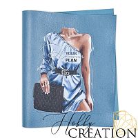 Кожзам с принтом "Ребекка" 26*46 см. тиснение под кожу, пепельно-синий перламутр