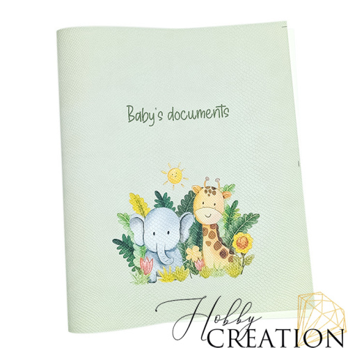 Кожзам с принтом "Жираф и слоник" 26*46 см. тиснение питон, пустынный шалфей