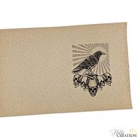 Кожзам с принтом "Ворон" 18*28 см. тиснение Холст, латте