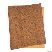 Кожзам с принтом "Магия рецептов" 26*46 см. фактура дерева II, миланский орех