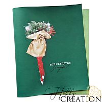 Кожзам с принтом "Всё сбудется. Загадывай!" 26*46 см. матовый, зеленый