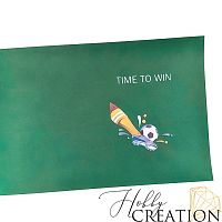 Кожзам с принтом "Time to win" 18*28 см. матовый II, зеленый