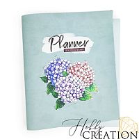 Кожзам с принтом "Гортензии" 26*46 см. матовый II, пепельно-голубой