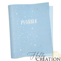 Кожзам с принтом "Серебряные брызги / Планер" 26*46 см. тиснение под кожу, светло-голубой