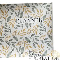 Кожзам с принтом "Planner / листва" 26*46 см., тиснение под кожу,белый