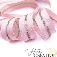 Молния металлическая №3, светло-розовая 