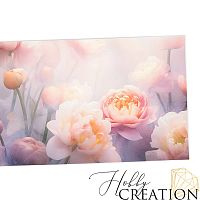 Кожзам с принтом "Туманный пион" 18*28 см. тиснение под кожу II, белый