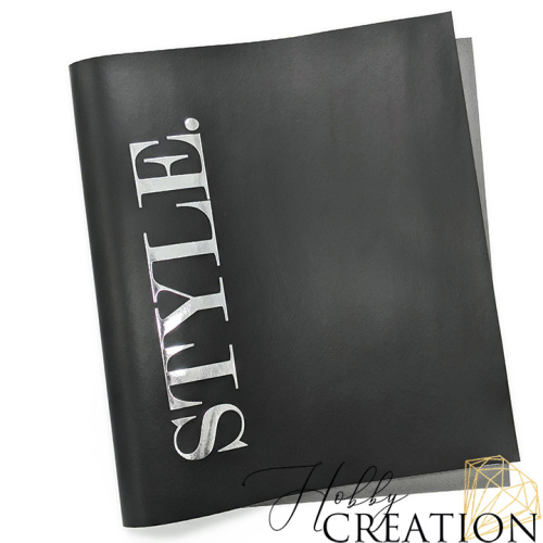 Кожзам с принтом "Style / серебро" 26*46 см. матовый, черный