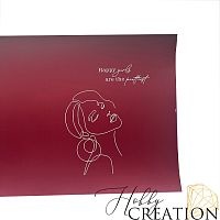 Кожзам с принтом "Happy girl" 26*46 см. матовый однотонный, винный
