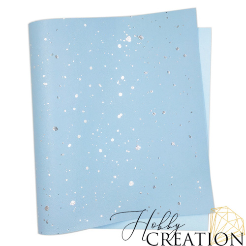 Кожзам с принтом "Серебряные брызги" 26*46 см. тиснение под кожу, светло-голубой