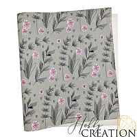 Кожзам с принтом "Цветочные зарисовки" 26*46 см. тиснение Твид, платина