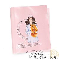 Кожзам с принтом "гороскоп лев / Люси брюнетка" 26*46 см. глянцевый с перламутром, светло-розовый