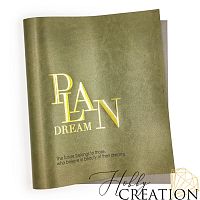 Кожзам с принтом "Dream plan / золото" 26*46 см. глянцевый с перламутром, зеленый с золотом
