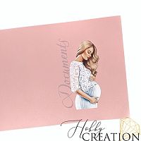 Кожзам с принтом "Амелия №2" 18*28 см. тиснение под кожу, светло-розовый
