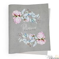 Кожзам с принтом "Пионы" 26*46 см. тиснение питон, платина