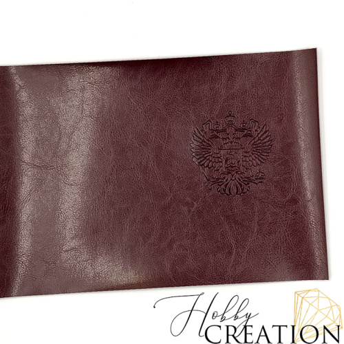 Переплетный кожзам с тиснением "Герб РФ", глянцевый багровый