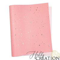 Кожзам с принтом "Золотые брызги" 26*46 см. тиснение под кожу, светло-розовый