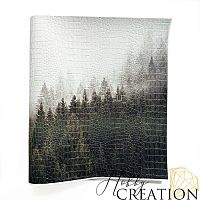 Кожзам с принтом "Лес в тумане!" 26*46 см. тиснение крокодил, белый