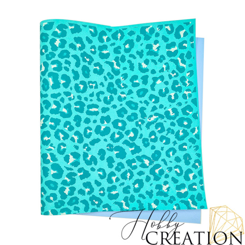Кожзам с принтом "Пятна леопарда / бирюзовые" 26*46 см. тиснение жатая кожа, бирюзовый