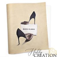 Кожзам с принтом "Туфли Manolo Blahnik" 26*46 см. матовый II, латте