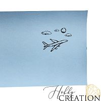 Кожзам с принтом "Самолёт" 18*28 см. глянцевый, светло-голубой