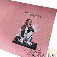 Кожзам с принтом "Джулия" 18*28 см. тиснение Твид, светло-розовый