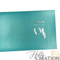 Кожзам с принтом "Мечтай" 18*28 см. полуглянцевый, морская пена