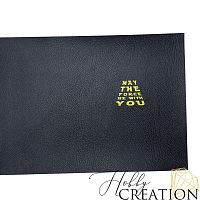 Кожзам с принтом "Да прибудет сила" 18*28 см. тиснение под кожу II, королевский синий