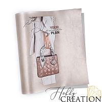 Кожзам с принтом "Эстер" 26*46 см. глянцевый с перламутром, серо-розовый