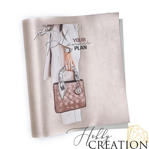 Кожзам с принтом "Эстер" 26*46 см. глянцевый с перламутром, серо-розовый