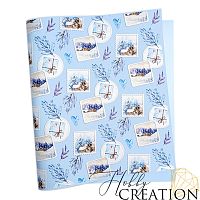 Кожзам с принтом "Моя зима" 26*46 см. тиснение под кожу, голубой