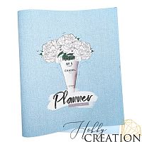 Кожзам с принтом "Белые пионы в рожке" 26*46 см. тиснение Твид, светло-голубой