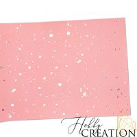 Кожзам с принтом "Золотые брызги" 18*28 см. тиснение под кожу, светло-розовый