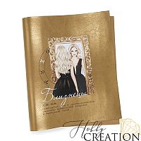 Кожзам с принтом "гороскоп близнецы / Бетси блондинка" 26*46 см. глянцевый, бронза