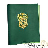 Кожзам с принтом "Slytherin HP/золото" 26*46 см. матовый II, зеленый