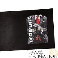 Кожзам с принтом "Mr Gray" 18*28 см. тиснение жатая кожа, черный