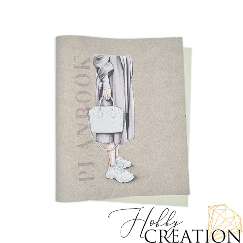 Кожзам с принтом "Fashion planbook" 26*46 см. тиснение под кожу Шарм, серо-розовый